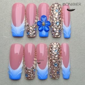 10113 Pink-Blue Floral Gem · Sweet-Luxury Elegant Emblem
