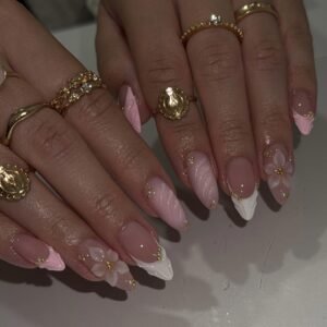 10163 Pink Floral Luxury Elegant Nails