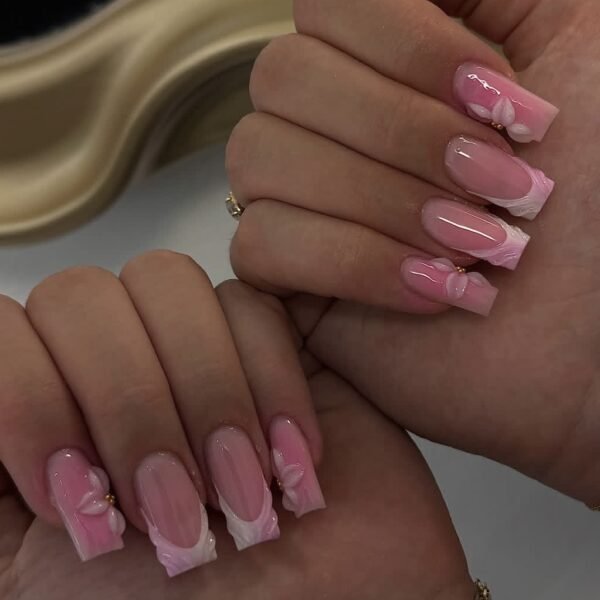 Pink-White Elegant Long Press-on Nails