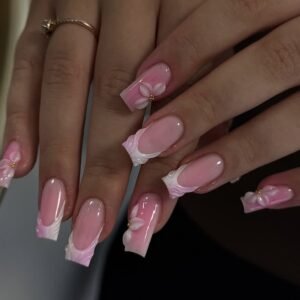 Screenshot Pink-White Elegant Long Press-on Nails