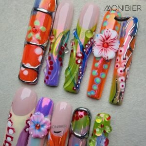 10197 Colorful 3D Floral Luxury Press-on Nails