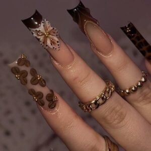 Brown Floral Leopard Retro Sweet Nails