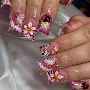 10275 Pink Brown Floral Rhyme Nail Series