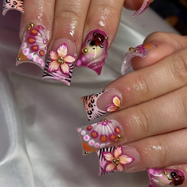 Pink Brown Floral Rhyme Nail Series